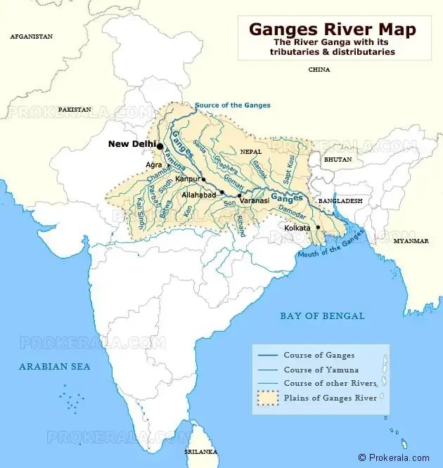A full map where ganga river tributaries