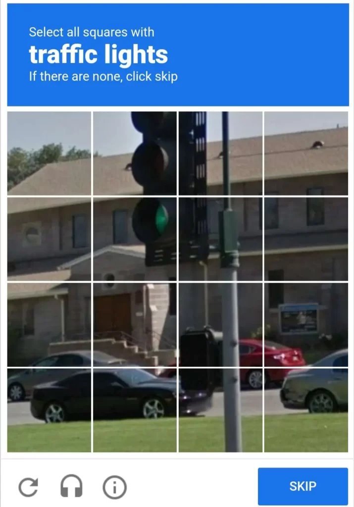 There is a traffic light and puzzles to solve this image captcha