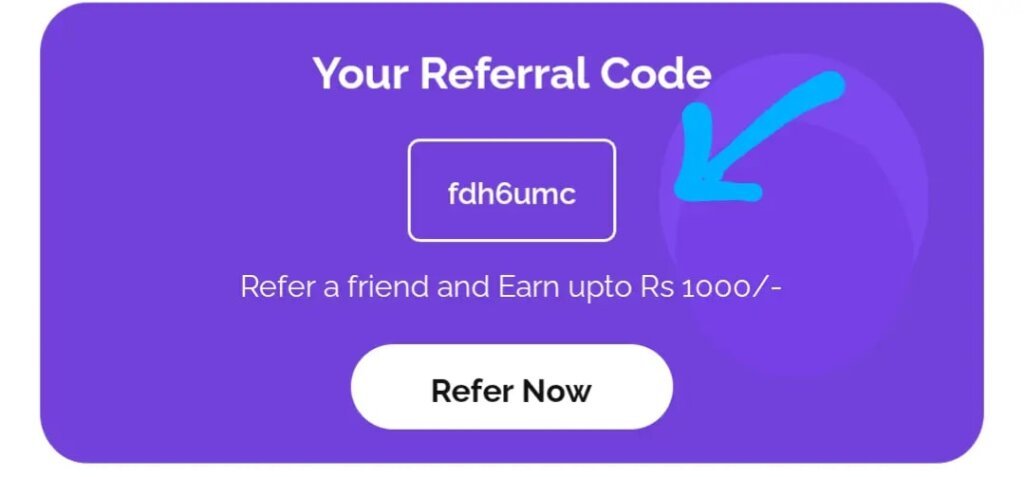 blue background par referral code ka example  