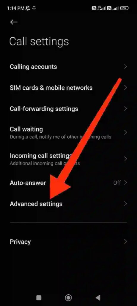 red arrow pointed on advance settings option