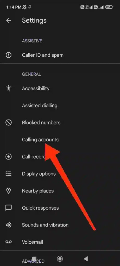 red arrow pointed on calling accounts option