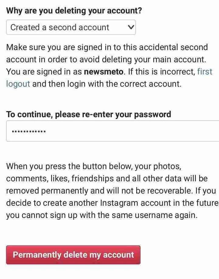 Enter instagram password column
